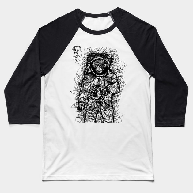 Watch the Sky: Space Monkey Baseball T-Shirt by WatchTheSky